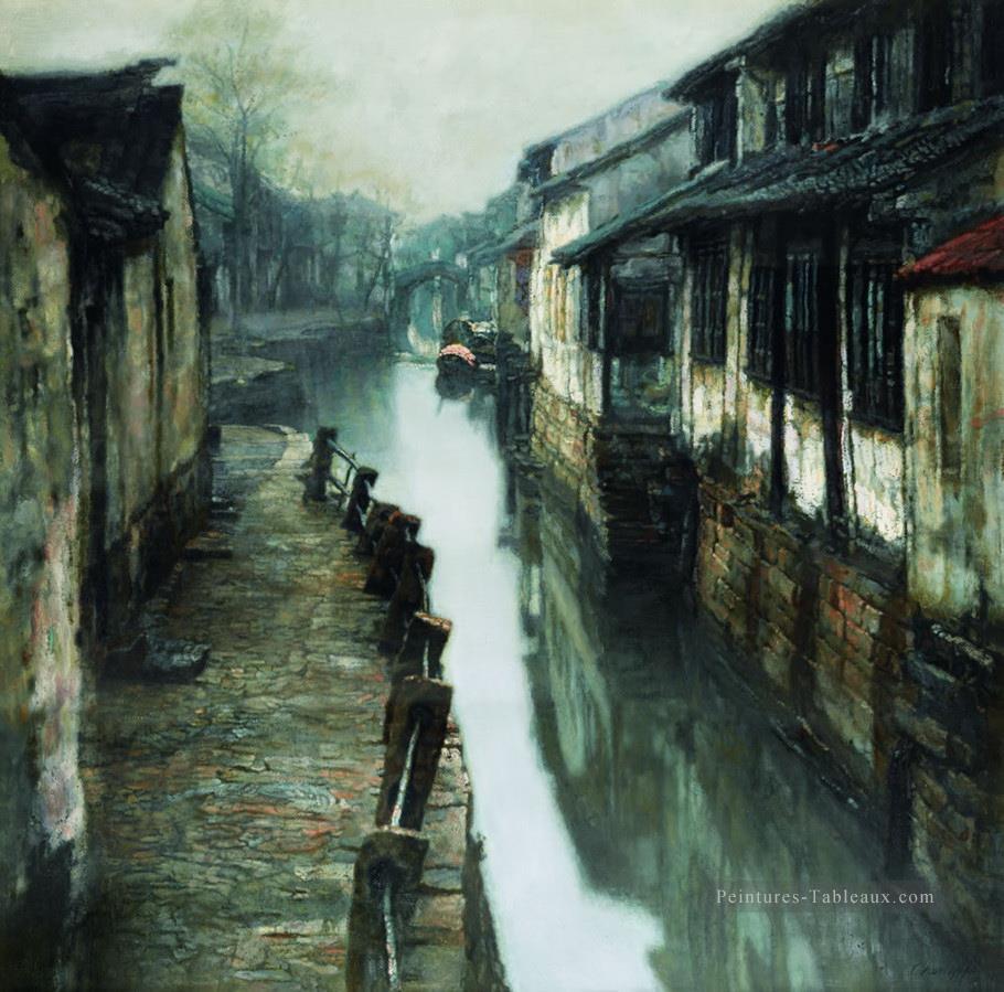 Rue de l’eau dans la vieille ville chinoise Chen Yifei Peintures à l'huile